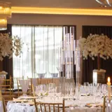 Chairs and tables set up for wedding reception