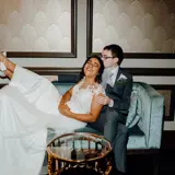 Bride and Groom on couch after ceremony