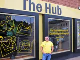 Man outside of The Hub