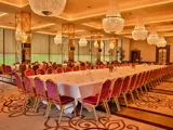 corporate conference room arrangement with large meeting table