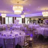 Ballroom set up for wedding dinner