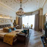 Interior view of the Lynnhurst Hotel Honeymoon Suite showcasing its ornate details. 