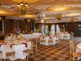Tables set for dinner for a wedding