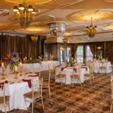 Tables set for dinner for a wedding