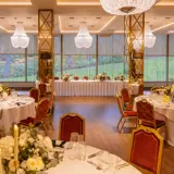 dining hall arrangement for a wedding at boclair house